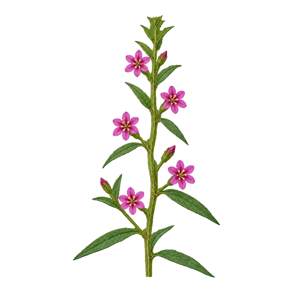 Winged loosestrife with single flowers along the stem